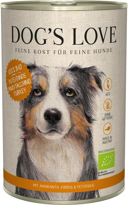 Produktbild Dog's love BIO Truthahn, Amaranth, Kürbis & Petersilie (Adult, 1 Stk., 400 g)