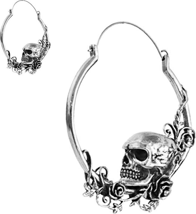 Actual product image Star Piercing Earring silver skull with roses (Brass)