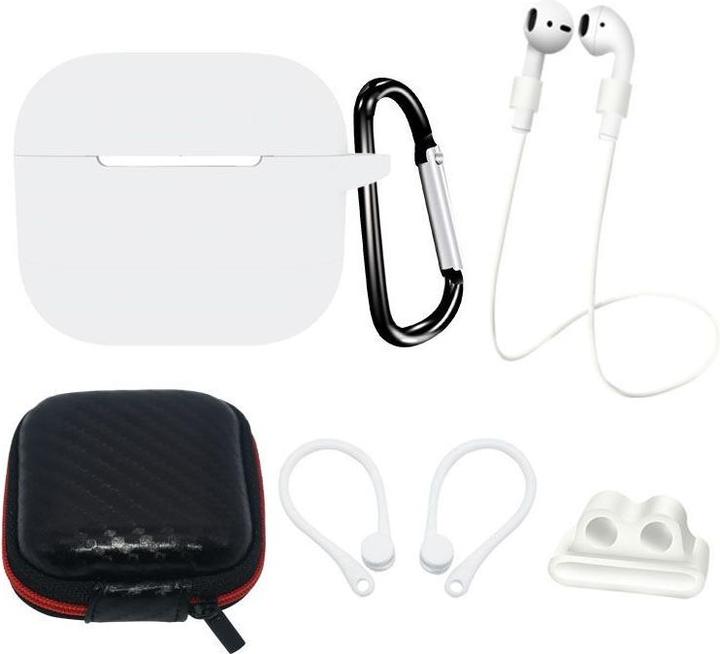 Hurtel AirPods 3 Silicone Case Set + Case/Ear Hook/Neck Strap/Watch Strap Holder/Carabiner Clasp - White (Kopfhörer Tasche)
