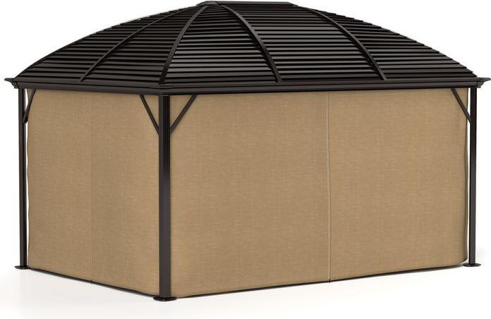 Swisshandel24 Pavillon mit Hardtop, 4x3 m Wasserdicht Stabil Winterfest Moskitonetz, Alu, Braun (398 cm, 298 cm)