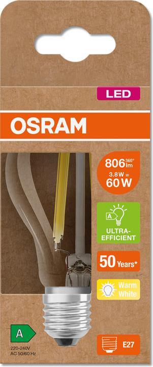 Image du produit Osram AMPOULES LED CLASSE ÉNERGIE A CLASSIC A 60 CL 4 W/3000 K E27 FIL (E27, 4 W, 840 lm, 1 x, A)