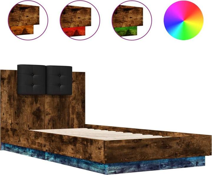 Produktbild VidaXL Bettgestell mit Kopfteil und LED-Leuchten 90 x 200cm (90 x 200 cm)