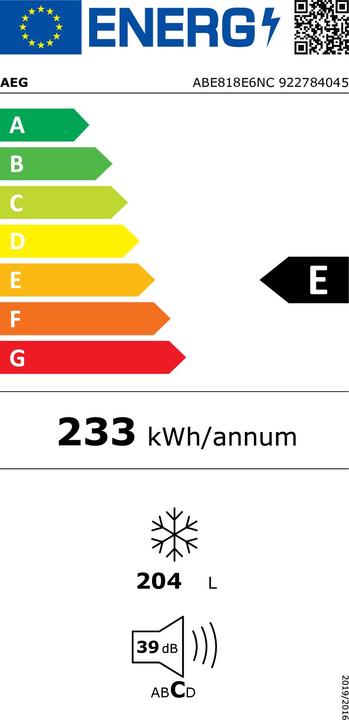 Label énergétique AEG ABE818E6NC (Autonome, 204 l)