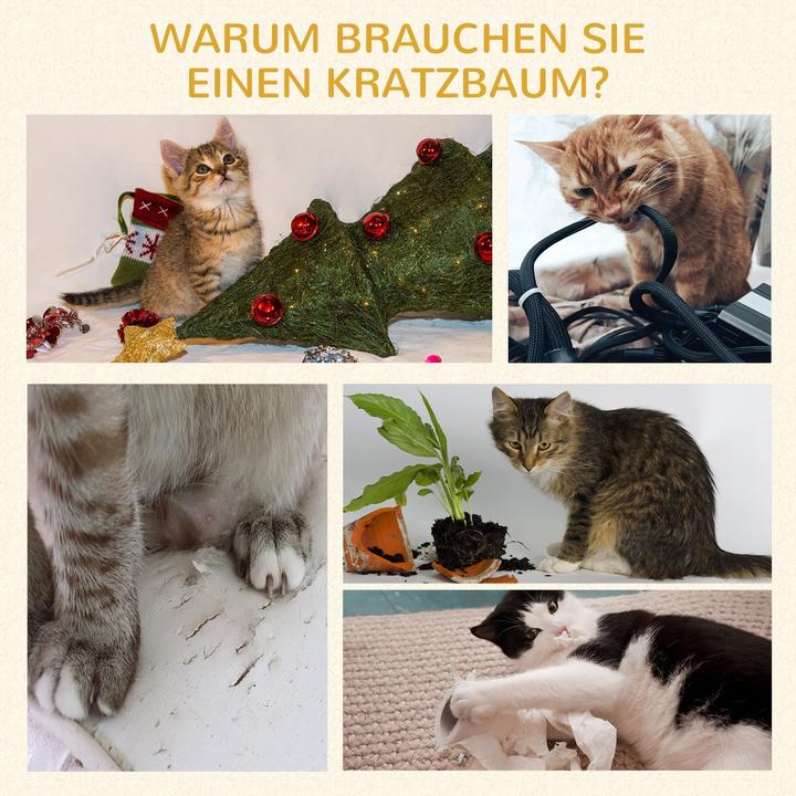 Produktbild PawHut Kratzbaum mit Rattanhöhle (109 cm, Braun, Beige)
