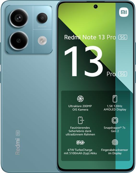 Xiaomi Redmi Note 13 Pro 5G (256 GB, Alzavola oceanica, 6.67", Doppia SIM, 200 Mpx, 5G)