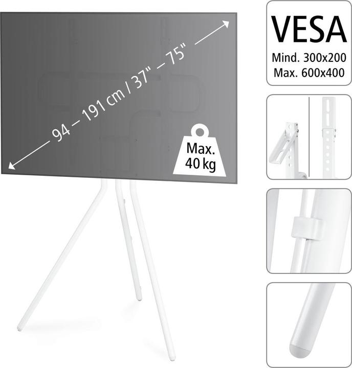 Produktbild Hama Easel Design - Aufstellung für TV - Metall - weiss - Bildschirmgrösse: 94-191 cm (75.20", 40 kg)