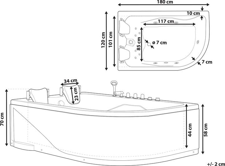Image du produit Beliani Baignoire à hydromassage blanche modèle d'angle avec LED 180 x 120 cm à droite CALAMA (437 l, 180 cm, 120 cm)