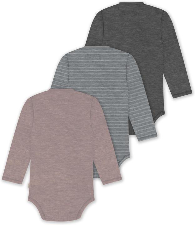 Actual product image Normani Set of 3 baby body wrap long sleeve toddler bodysuit made from merino wool - 9357 (44)