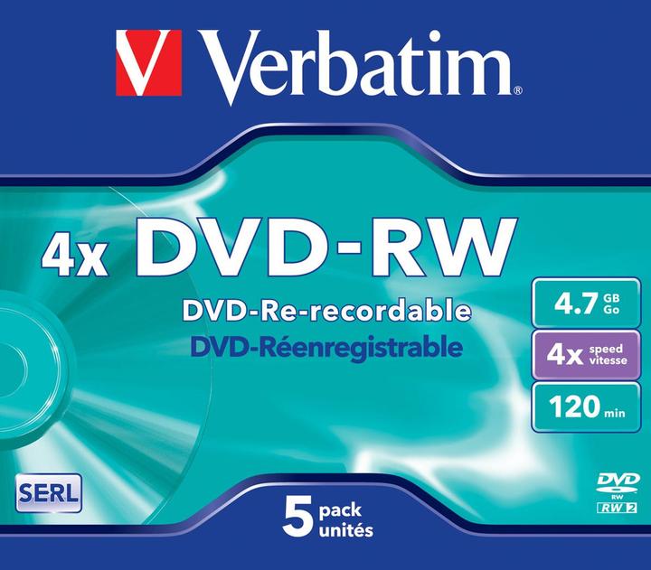 Image du produit Verbatim DVD-RW, 4x, 4,7 Go, paquet de 5 (5 x)