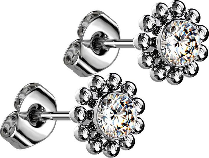 Produktbild Star Piercing Threadless Ohrstecker silber Kugelblume Kristall silber (Titan G23, ohne Messing)