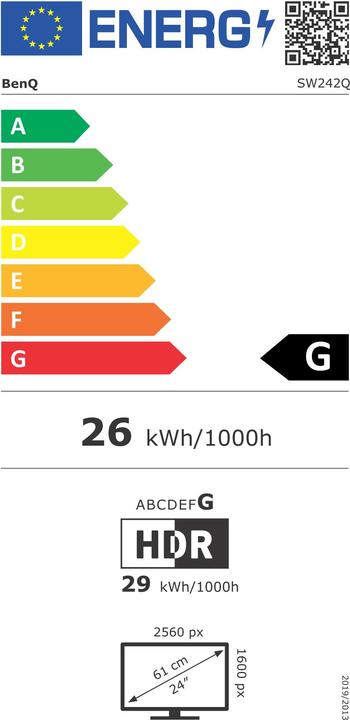 Etichetta energetica BenQ 61,2cm SW242Q 16:10 DP/HDMI/DVI gr.lift/piv. WUXGA (2560 x 1600 pixel, 24.10")