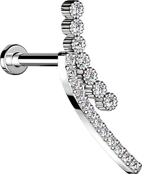 Star Piercing Micro Labret Innengewinde silber doppel Kristallbogen (Messing, Chirurgenstahl 316L)