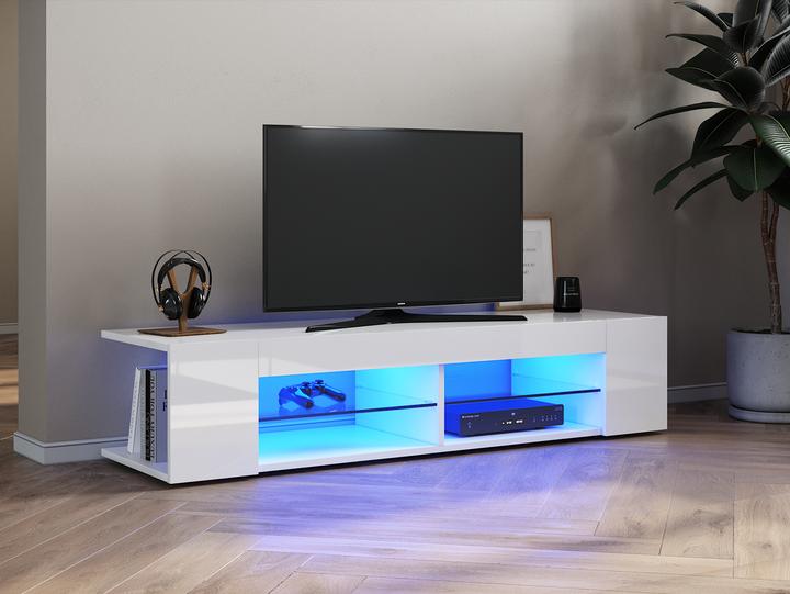 Actual product image SONNI TV low panel, TV cabinet, TV table 135x39x30cm white high-gloss cabinet with LED lighting, gla (135 x 39 x 30 cm)