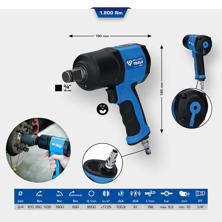 Image du produit Brilliant Tools BT160200 Clé à chocs pneumatique 3/4 (Air comprimé)