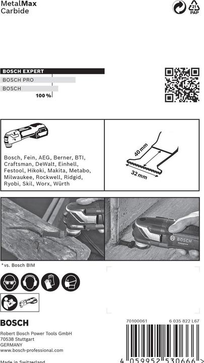 Produktbild Bosch Professional Zubehör EXPERT MetalMax AIZ 32 AIT Blatt für Multifunktionswerkzeuge, 40 x 32 mm