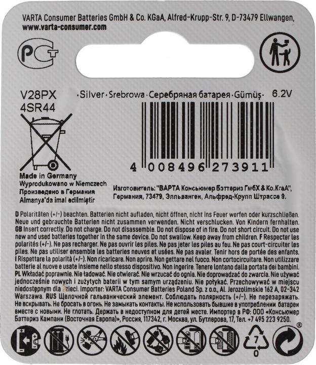 Immagine prodotto Varta Elettronica V28PX (1 pz., SR44, 145 mAh)