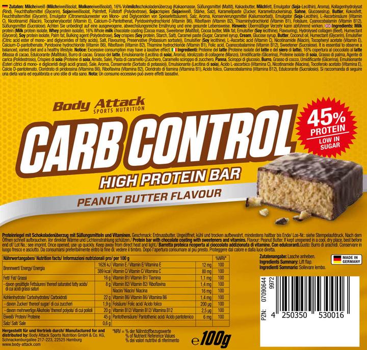 Produktbild Body Attack Carb Control (15x100g Riegel) (Blueberry Yoghurt, 15 Stk., 1500 g)