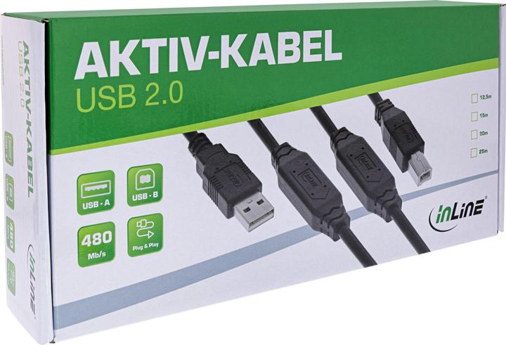Produktbild InLine USB 2.0 Aktiv-Kabel, USB-A Stecker zu USB-B Stecker, 25m (25 m, USB 2.0)