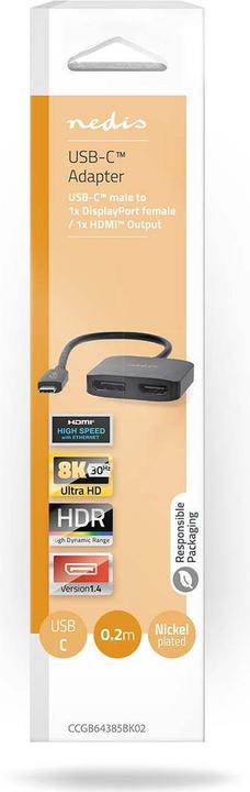Produktbild Nedis USB-C™ Adapter | USB 3.2 Gen 1 | USB-C™ Stecker | DisplayPort Buchse / HDMI™ Ausgang | 8K@30Hz (USB Typ-C, 21 cm)