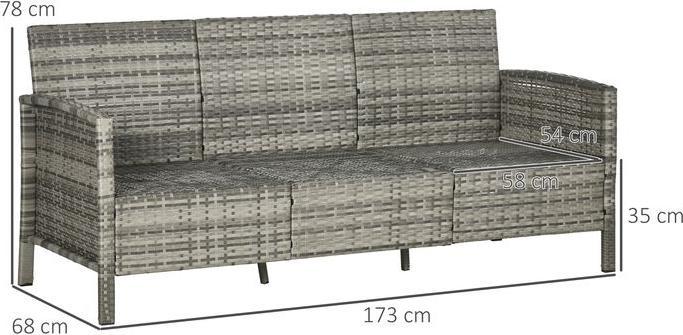 Produktbild Swisshandel24 Rattan Sofa mit Kissen, Dreisitzer, Garten Loungesofa, Stahl, Grau, 173 x 68 x 78 cm