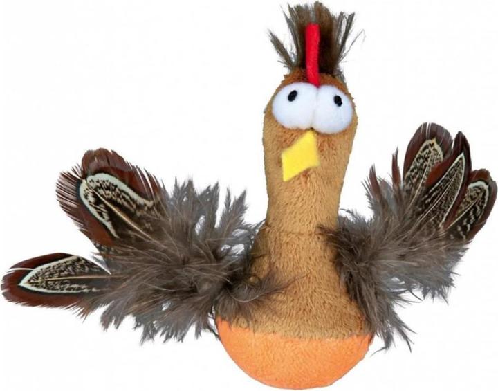 Trixie Steh-auf-Huhn mit Federn und Sound (Beschäftigungsspielzeug Katze, Plüschspielzeug Katze)