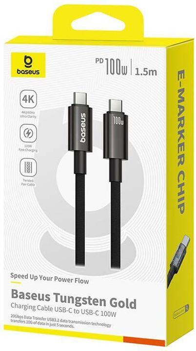 Produktbild Baseus Tungsten Gold USB-C 3.2 / USB-C 3.2 cable 100W 4K 60Hz 1.5m - black (1.50 m, USB 3.2)