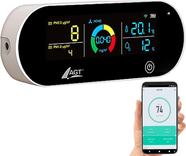 Immagine prodotto AGT Misuratore di qualità dell'aria a batteria 5in1