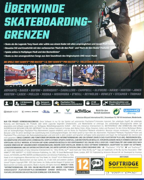 Actual product image Activision Tony Hawk Pro Skater 1 + 2 (PS5, DE)