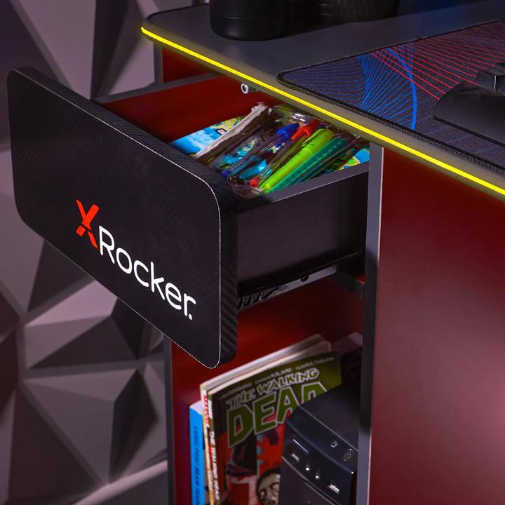 Produktbild X Rocker Bureau de jeu Carbon-Tek avec chargeur sans fil et éclairage LED Gris/Rouge