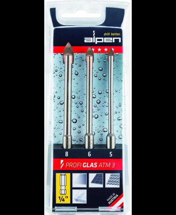 Actual product image Alpen Set with 3 pieces. Glass drill with ATM-3 professional glass widia plate (6 mm, 5 mm, 8 mm)