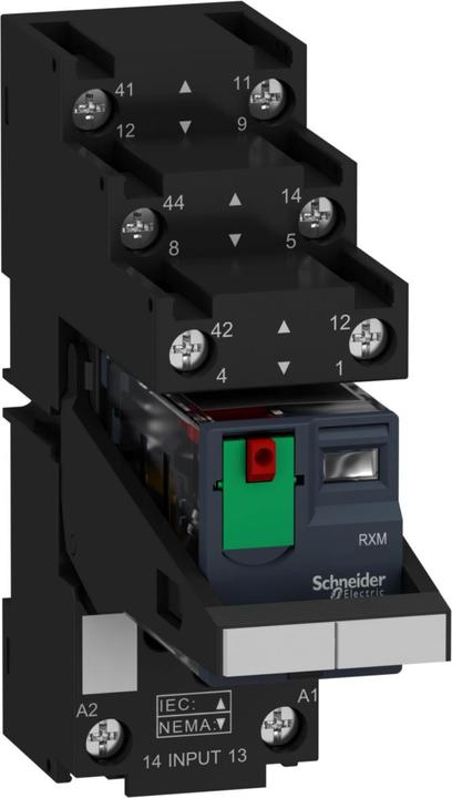 Actual product image APC Miniature plug-in relay with LED RXM, 2 changeover contacts, AC, 230V, 12A, screw terminal
