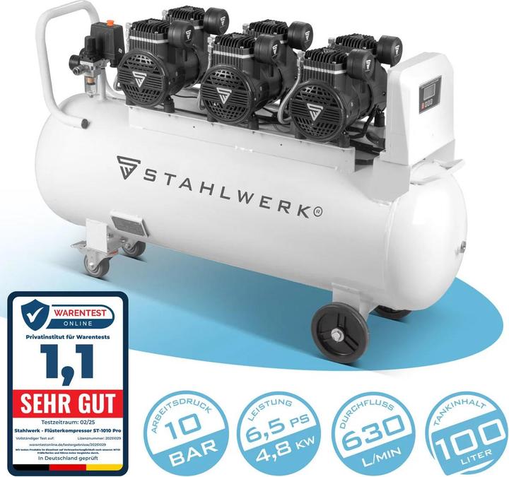 Actual product image Stahlwerk Compressor ST-1010 Pro 10 bar, 6.5 hp, 4.8 kW, 630 l/min, 100 l tank (10 bar, 100 l)