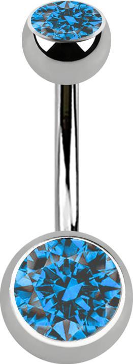 Produktbild Star Piercing Banane silber Innengewinde mit zwei Kugeln silber mit Kristall hellblau (Titan G23, ohne Messing)