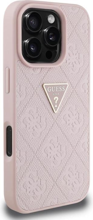 Actual product image Guess Hardcase PU Grained Hot Stamp 4G Triangle Metal Case for iPhone 16 Pro Max 6,9" Pink (Apple iPhone 16 Pro Max)