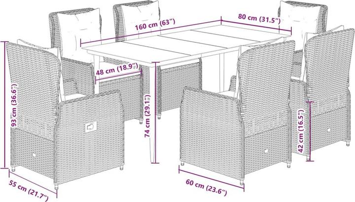 Actual product image VidaXL Garden furniture dining set garden set seating group 7pcs light grey poly rattan (160 cm)