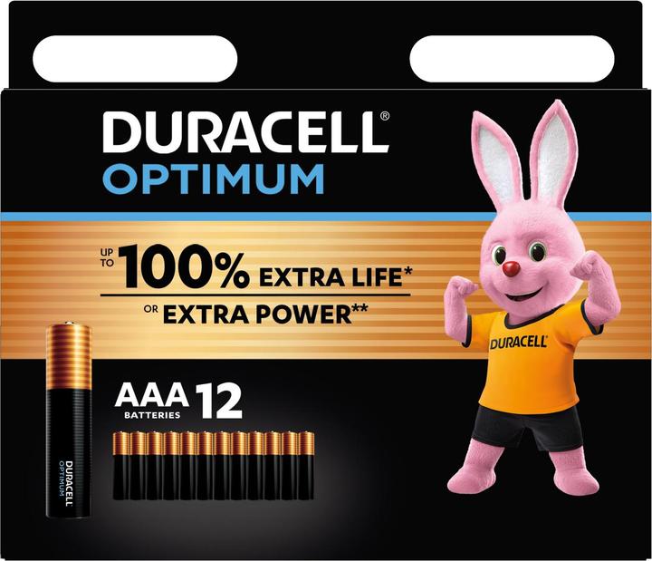 Duracell Optimum AAA Mignon Alkaline-Batterien, 1.5V LR03 MX2400, 12er-Pack (12 Stk., AA)