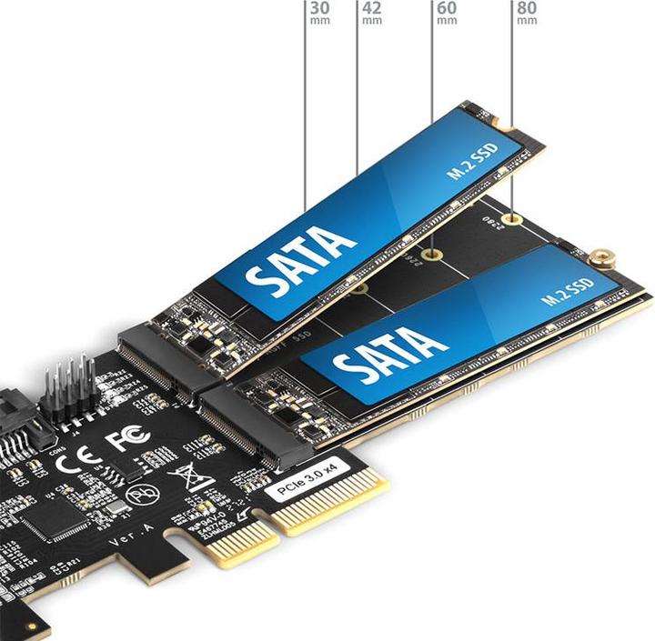 Image du produit Axagon PCES-SA4M2 Contrôleur PCIe 2x port interne SATA 6G + 2x port interne M.2 B-key SATA + LP