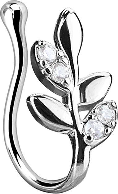 Image du produit Star Piercing Fake Nasenpiercing Clip silber Olivenzweig mit Kristall