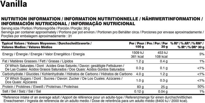 Valeurs nutritives et ingrédients Optimum Nutrition Isolat Gold Standard (Fraise, 1 pcs, 930 g)