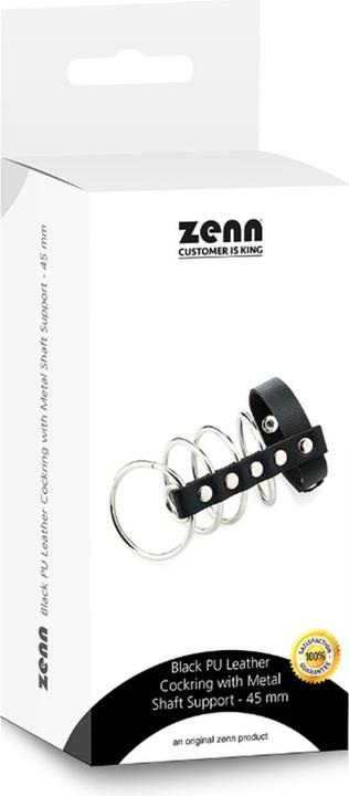 Actual product image Zenn Black PU leather cock ring with metal support (4.50 cm)