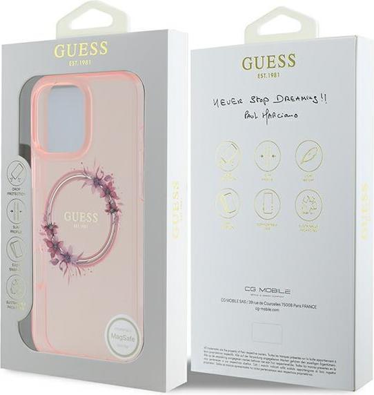 Productafbeelding Guess GUHMP16XHFWFCP iPhone 16 Pro Max 6,9" różowy/roze hardcase IML Bloemenkrans MagSafe (Apple iPhone 16 Pro Max)