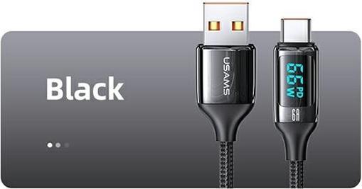 Actual product image Usams Cable pleciony U78 USB-C 1.2m LED 6A Fast Charging czarny/black SJ544USB01 (US-SJ544) (1.20 m)