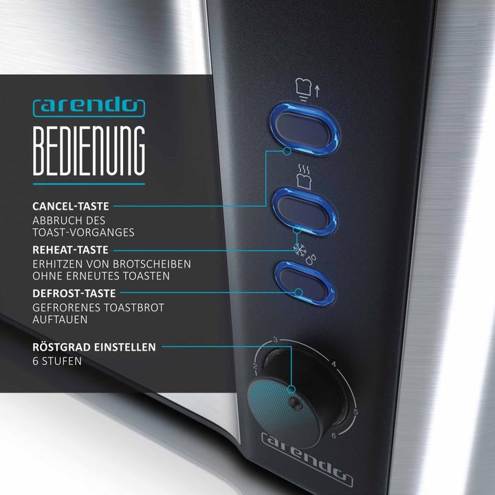 Actual product image Arendo Stainless steel toaster 4 slices long slot, double wall, bun warmer, display with remaining time