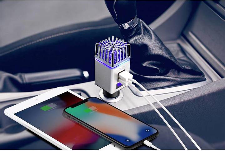 Actual product image Technaxx Ionizer car air purifier for 12/24V 2x USB TX 130
