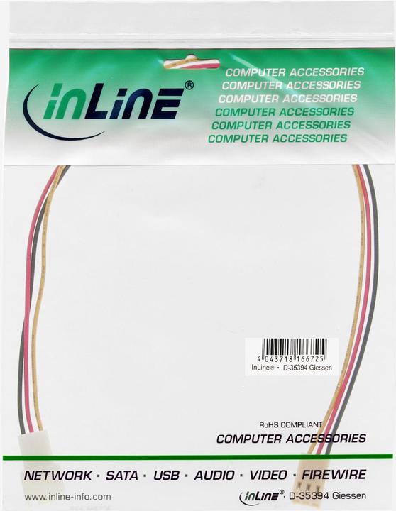 Actual product image InLine Fan cable extension, 3-pin Molex plug / socket, length 1m