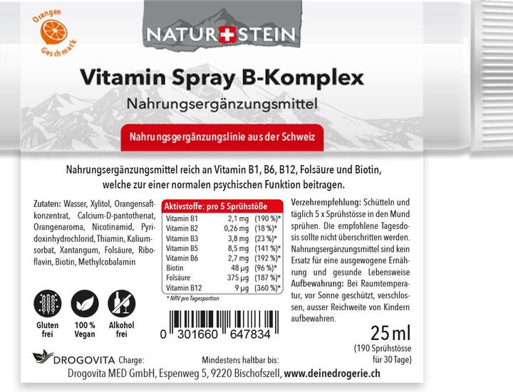 Nutritional values and ingredients Naturstein Vitamin Spray B-Komplex (1 Piece, Spray, 41 g)