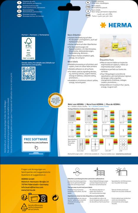 Image du produit HERMA Étiquettes fluo A4
