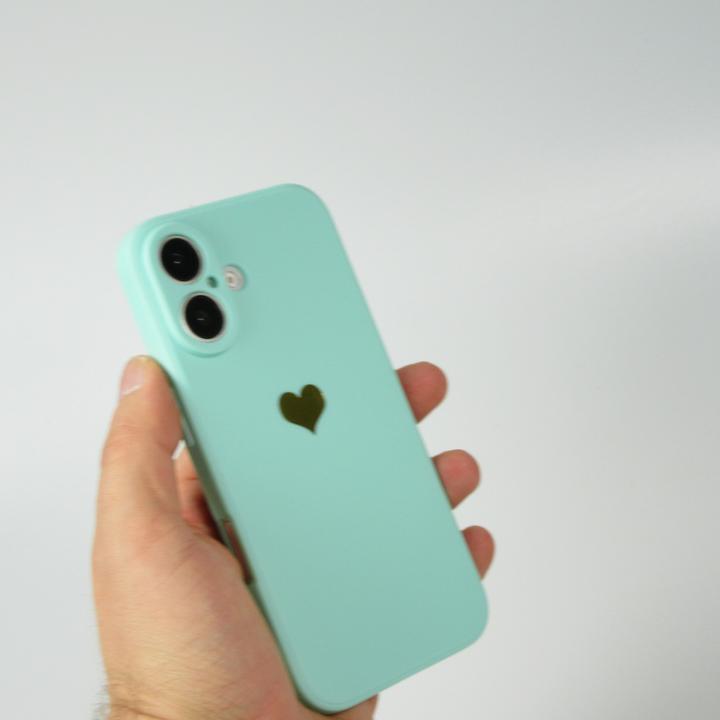 Produktbild PhoneLook Hülle Silikon Mat Herz gold Türkis (Apple iPhone 16)