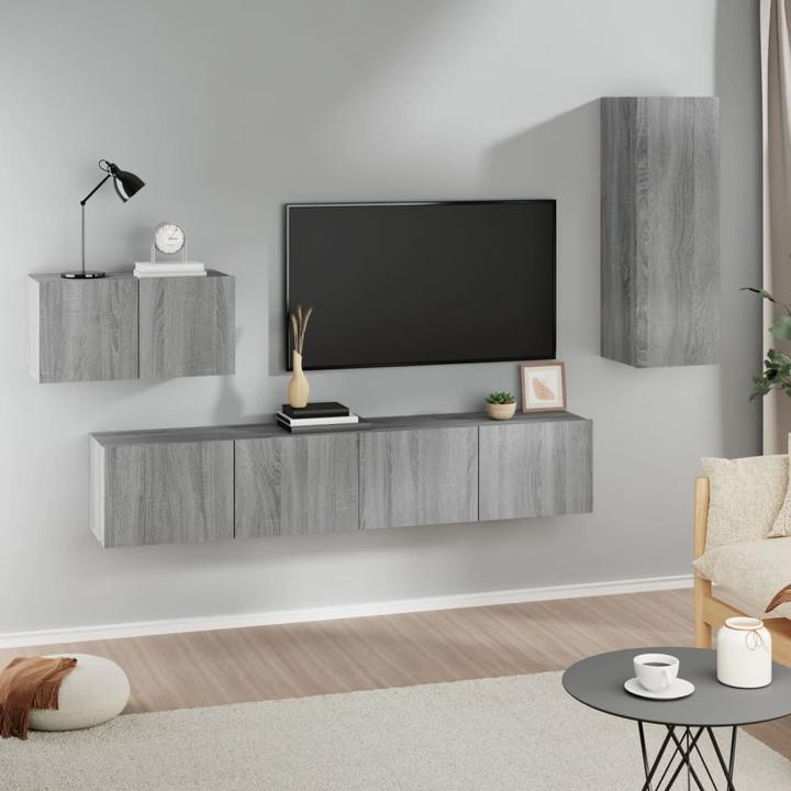 Actual product image VidaXL 4-tlg. TV-Schrank-Set Grau Sonoma Holzwerkstoff,Farbe: Grau (100 x 30 x 30 cm)