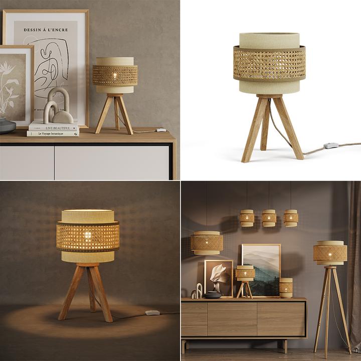 Produktbild Vicco Tischlampe Morten, Rattan/Creme, 26 x 45 cm mit Standfuss (E27)